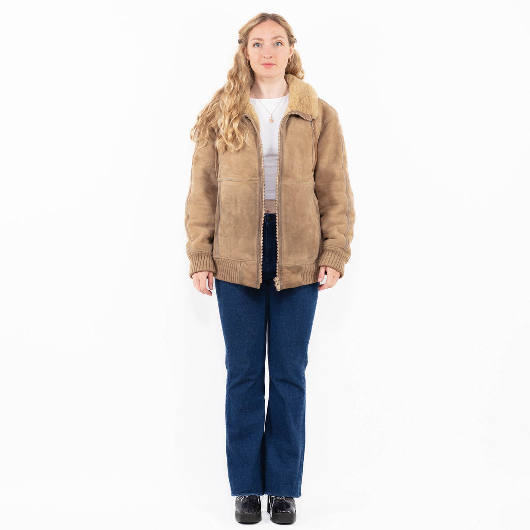 Vintage 80's Women Sheepskin Jacket in Beige