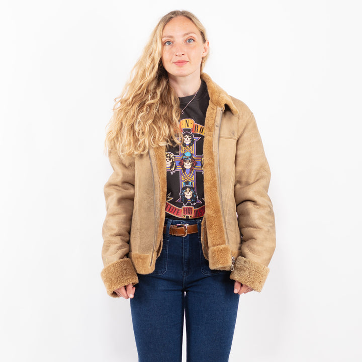 Vintage 90's Women Sheepskin Jacket in BeigeA0373
