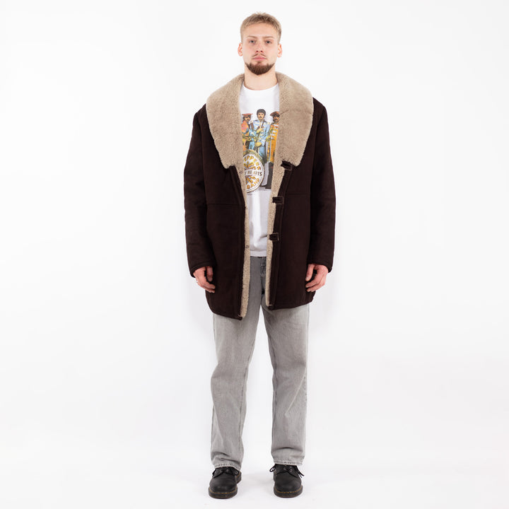 Vintage 70's Men Sheepskin Shearling Coat in Brown
