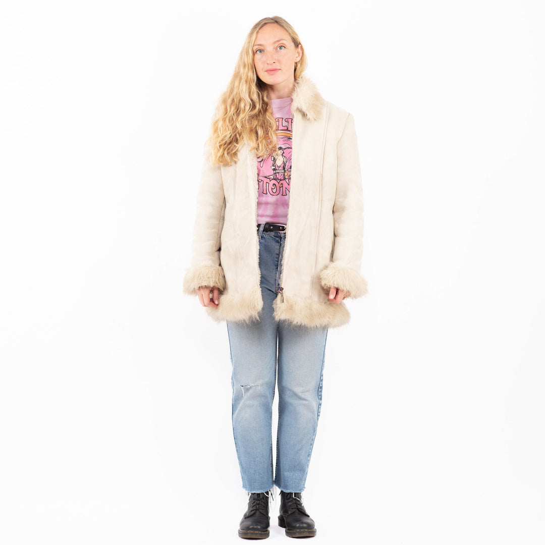 Vintage 90's Women Faux Sheepskin Coat in BeigeA0523