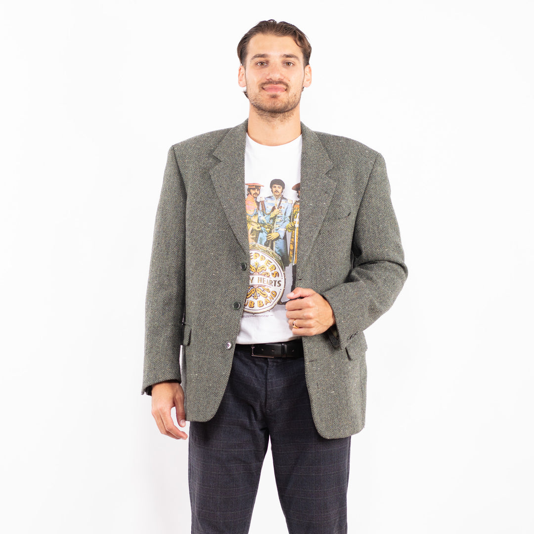 Vintage 70's Men Tweed Wool Jacket in Green