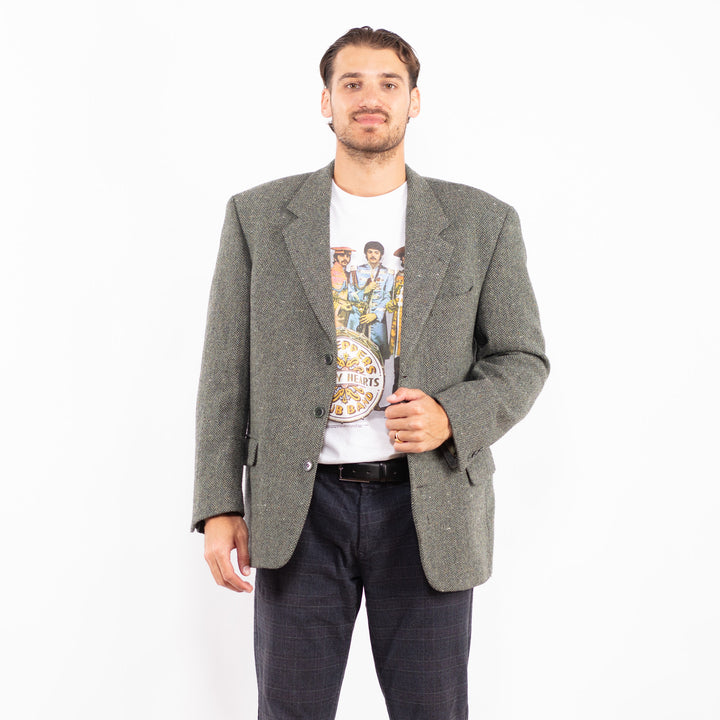 Vintage 70's Men Tweed Wool Jacket in Green