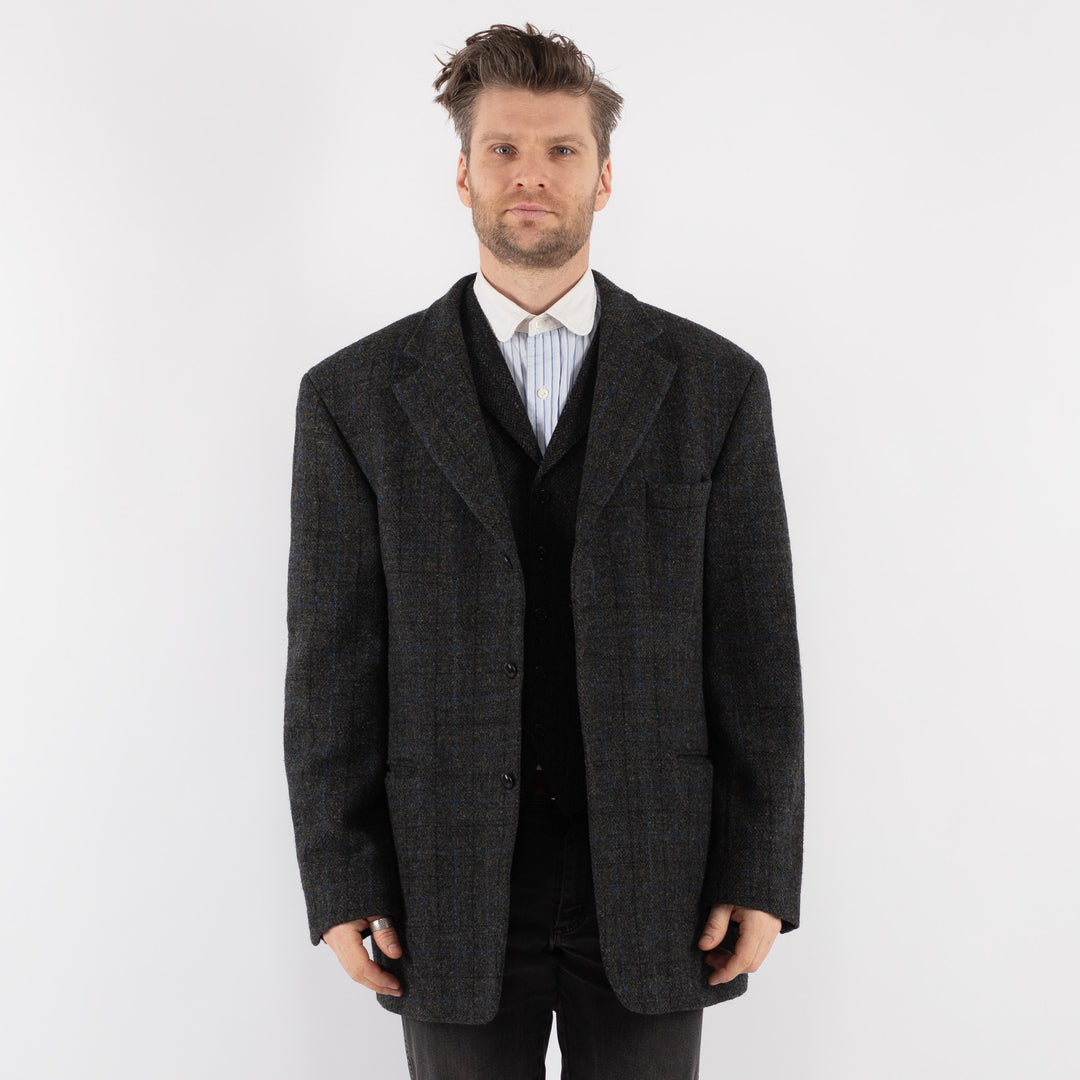Vintage 80's Men Harris Tweed Jacket in GrayZ720