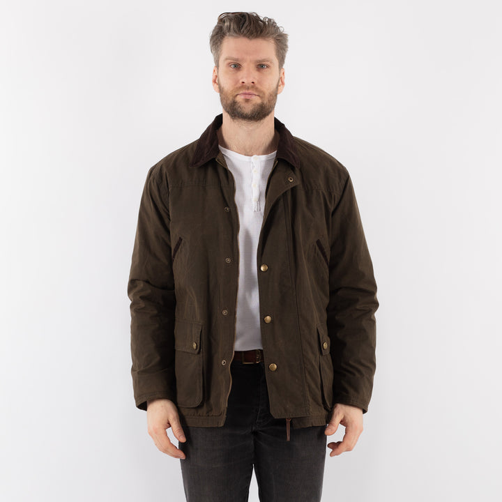 Vintage 00's Men Waxed Canvas Jacket in BrownZ912