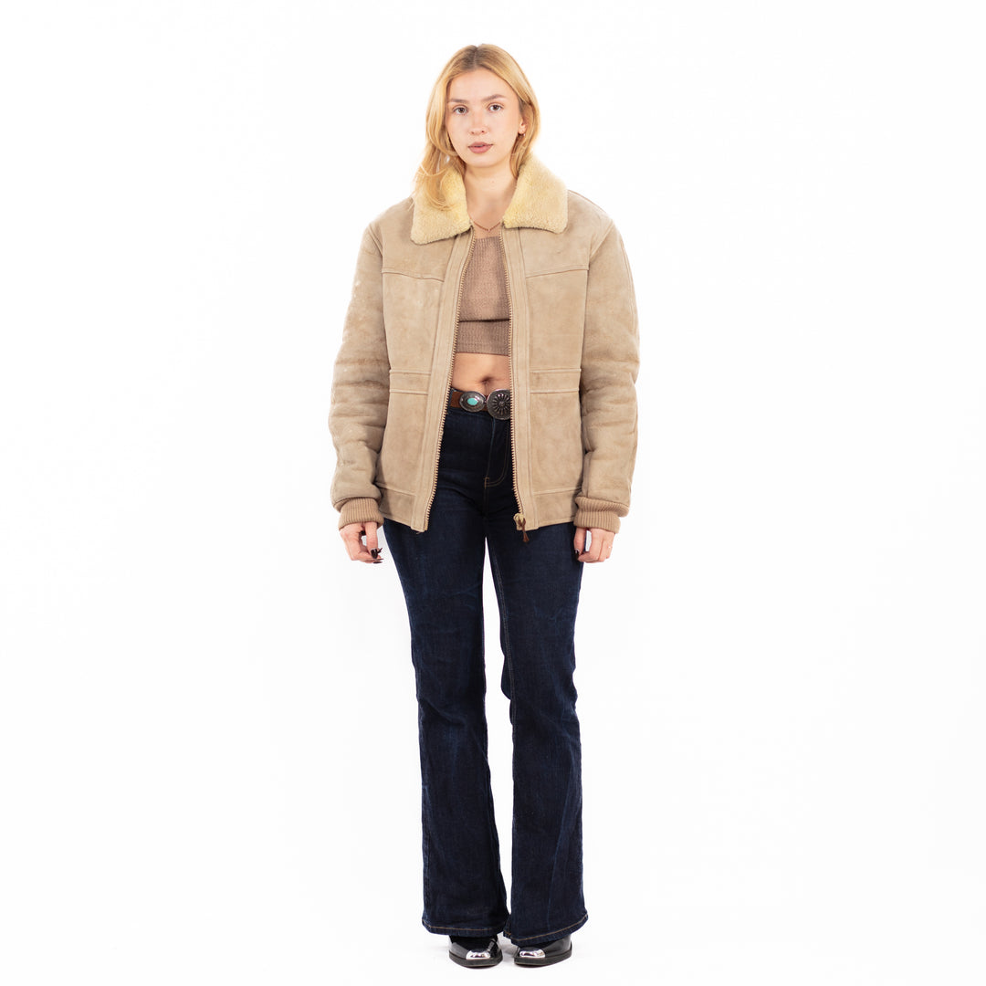 Vintage 80's Women Sheepskin Jacket in Beige