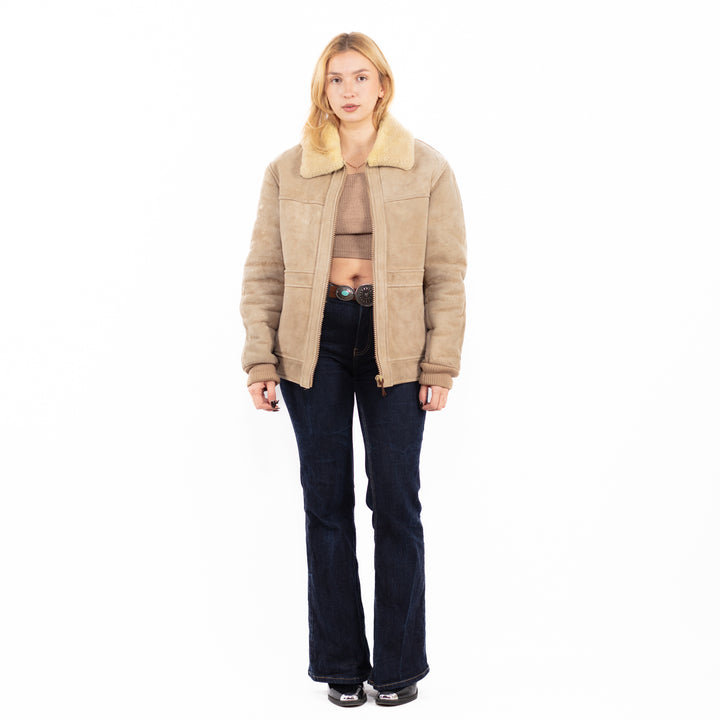 Vintage 80's Women Sheepskin Jacket in Beige