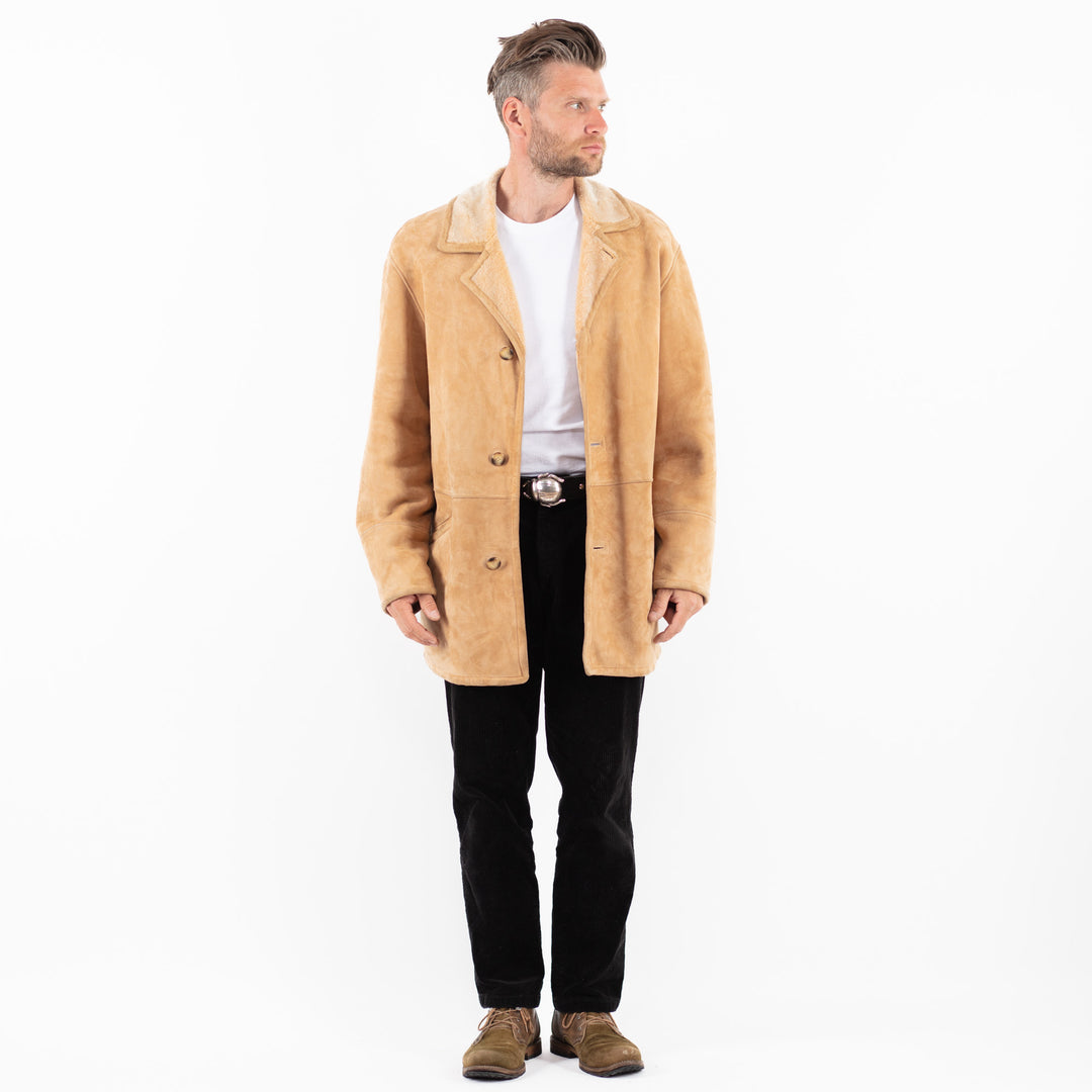 Vintage 90's Men Sheepskin Coat in BeigeZ1840