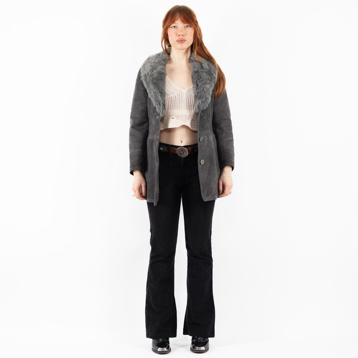 Vintage 70's Women Sheepskin Coat in GrayV9771