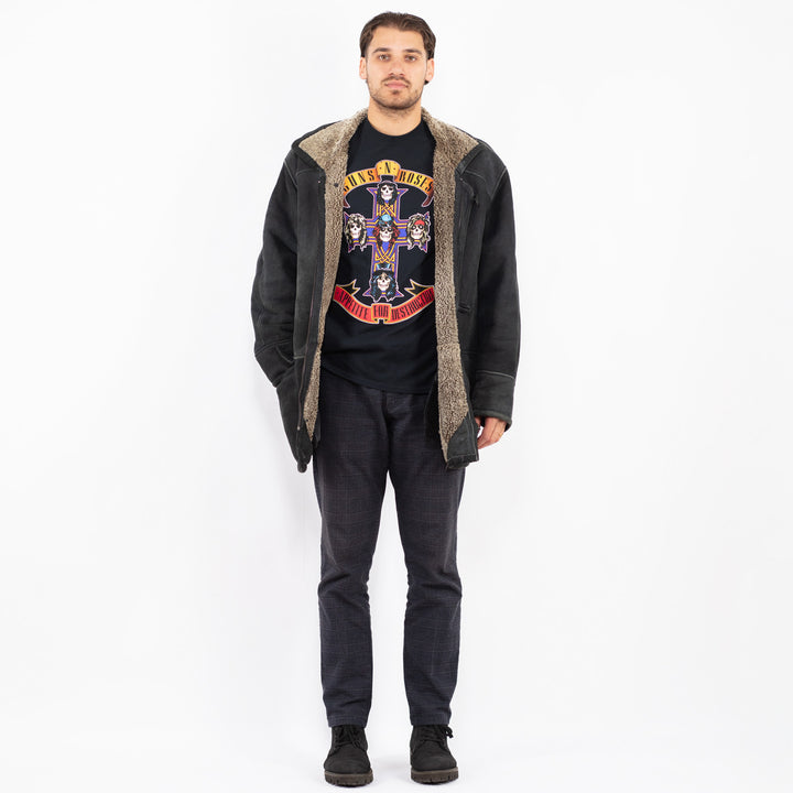 Vintage 90's Men Sheepskin Coat in BlackZ2380