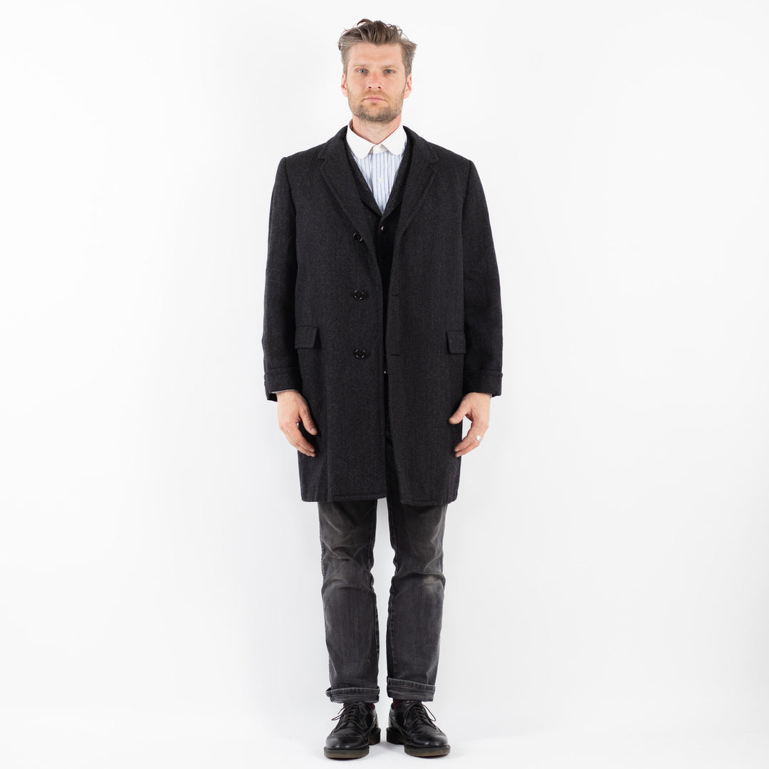 Vintage 70's Men Wool Coat in Dark Gray