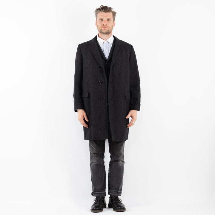 Vintage 70's Men Wool Coat in Dark Gray