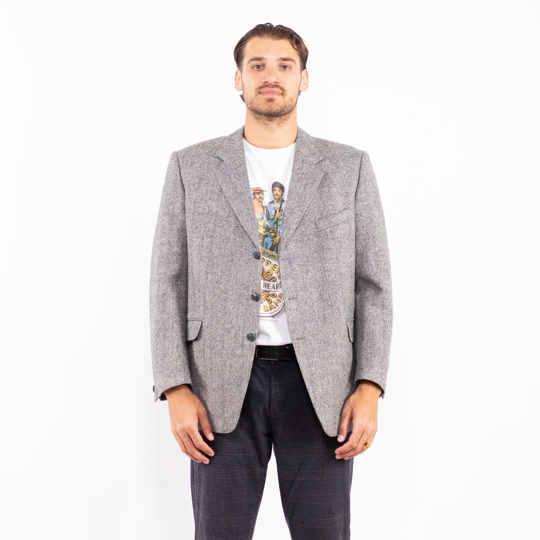 Vintage 80's Men Wool Blazer Jacket in GrayZ2183