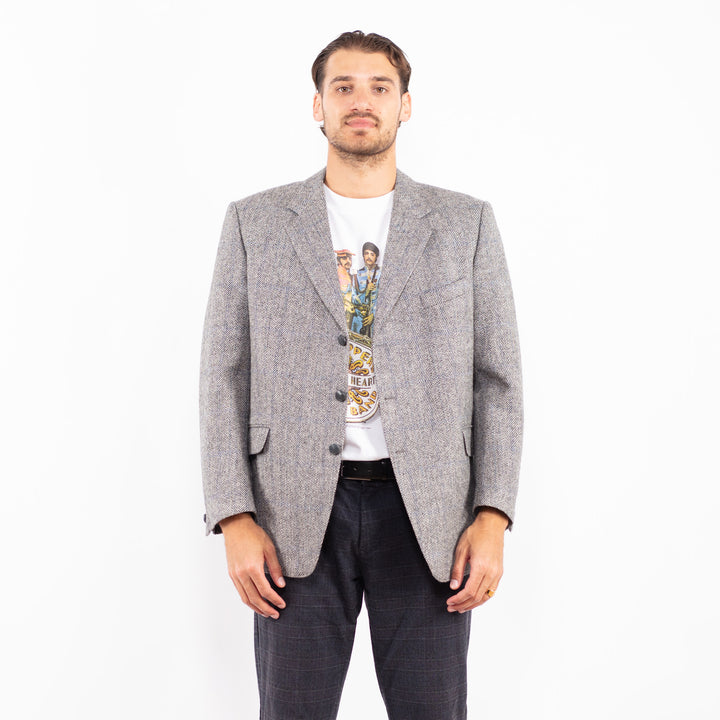 Vintage 80's Men Wool Blazer Jacket in GrayZ2183