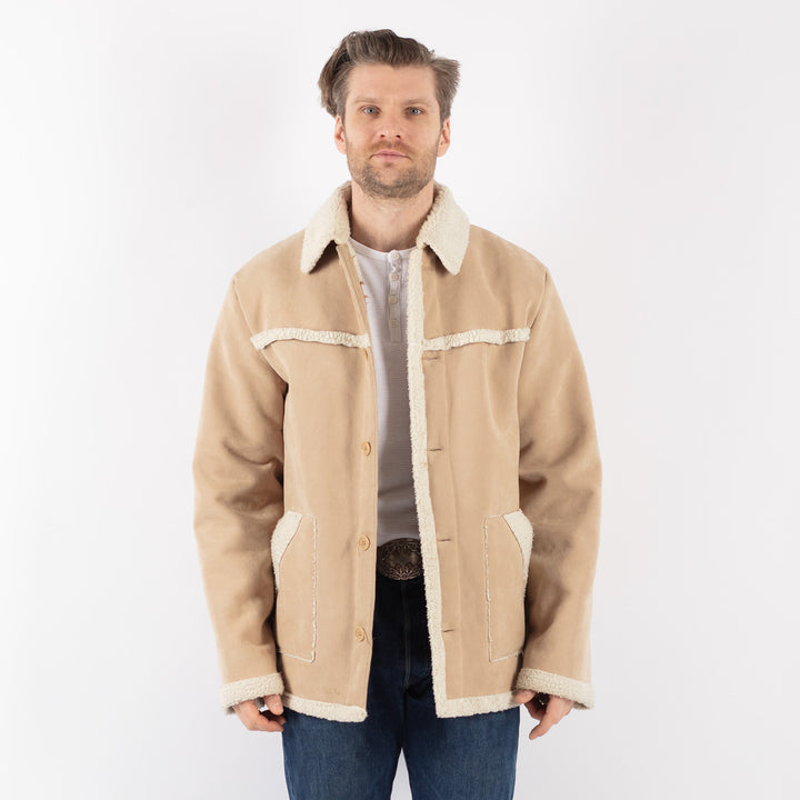 Vintage 00's Men Faux Sheepskin Coat in BeigeZ1178