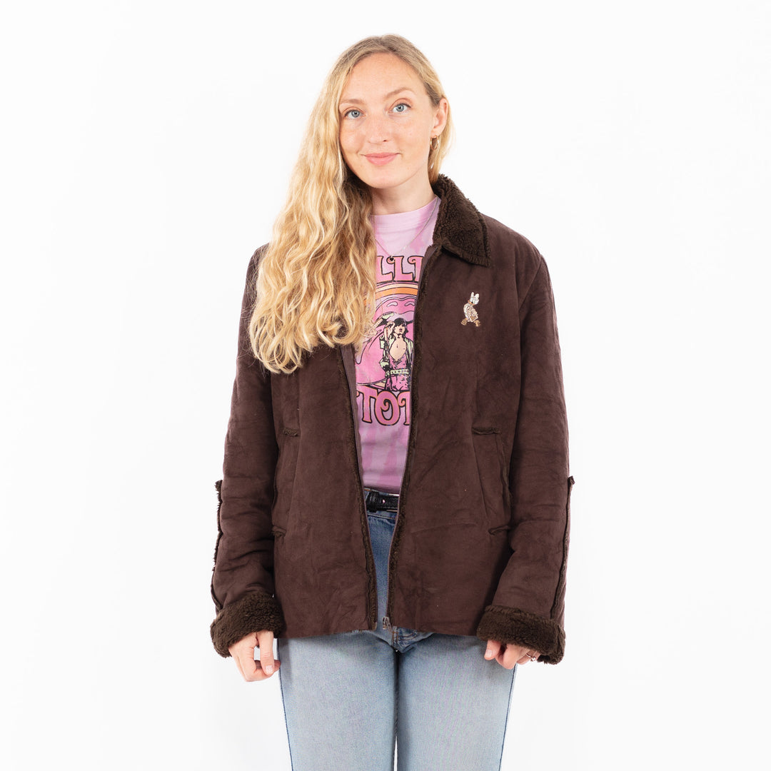 Vintage 90's Women Faux Sheepskin Jacket in BrownA0526