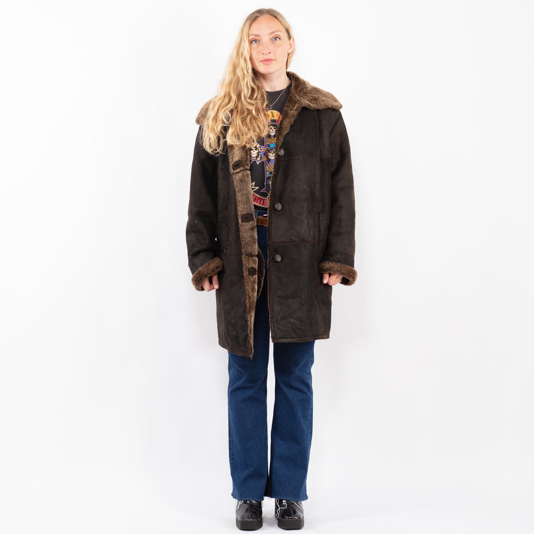Vintage 90's Women Sheepskin Coat in BrownA0378