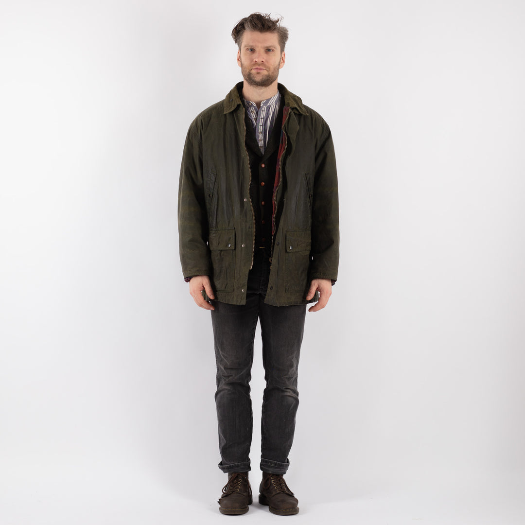 Vintage 90's Men Waxed Canvas Jacket in GreenZ535