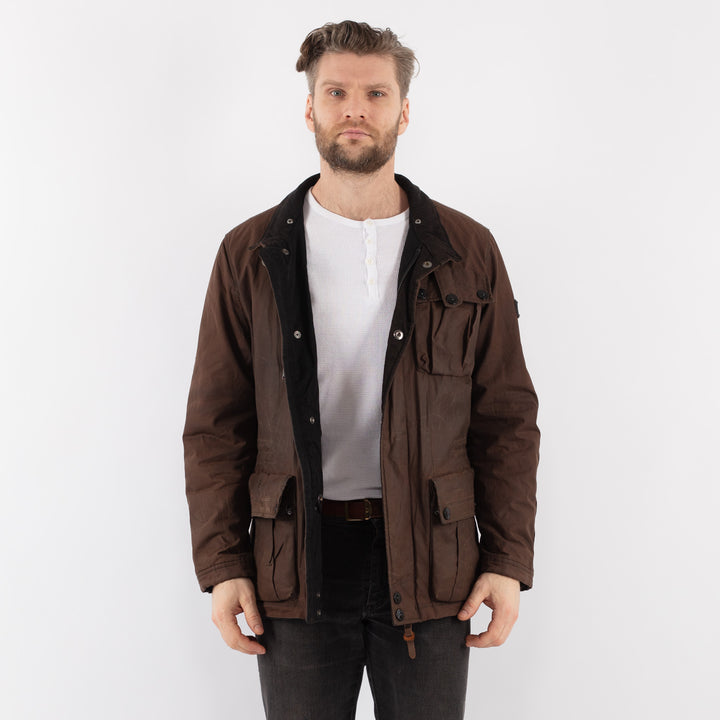 Vintage 00's Men Waxed Canvas Jacket in BrownZ916