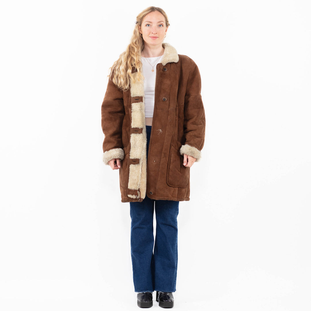 Vintage 70's Women Sheepskin Coat in Brown