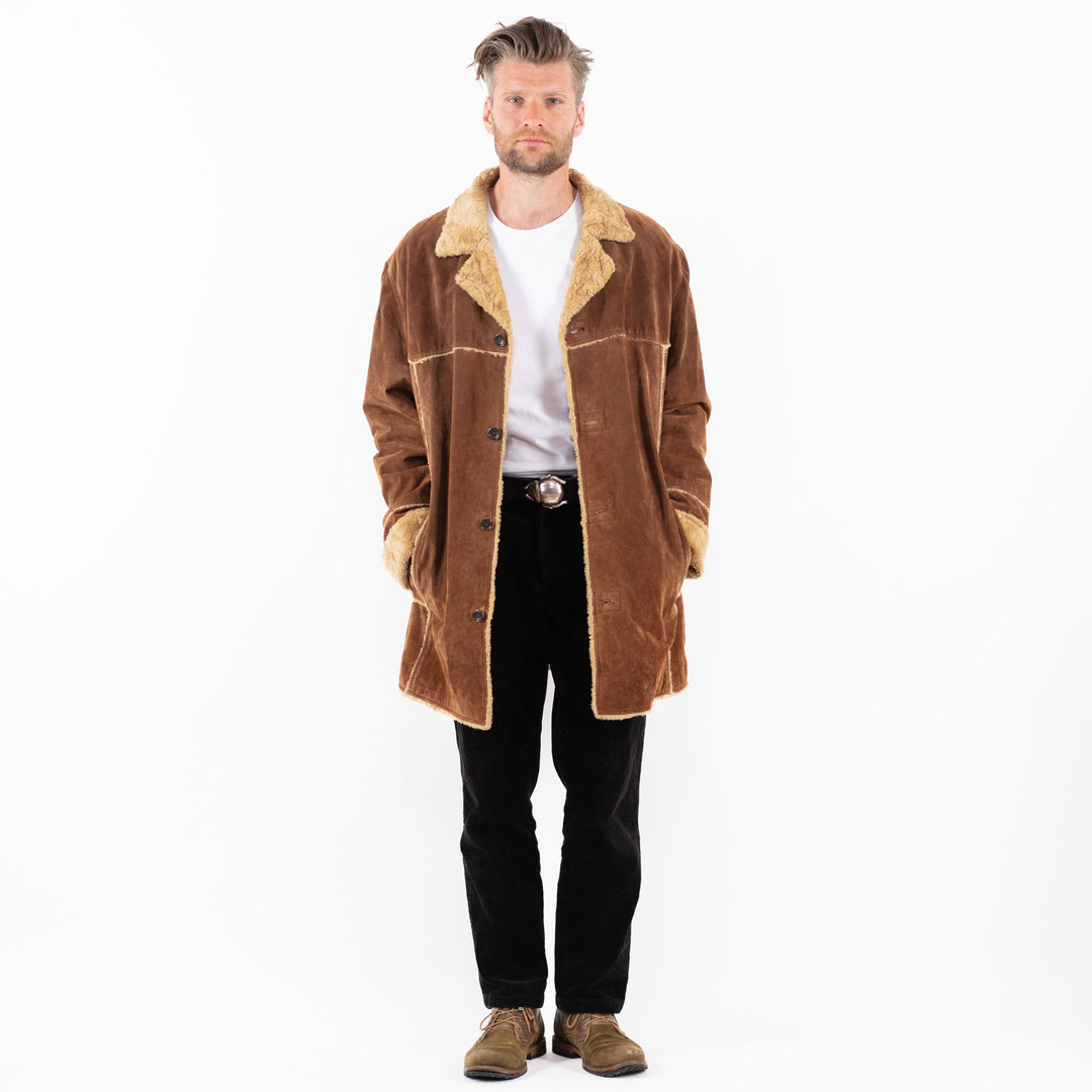 Vintage 90's Men Suede Sherpa Coat in BrownZ1844