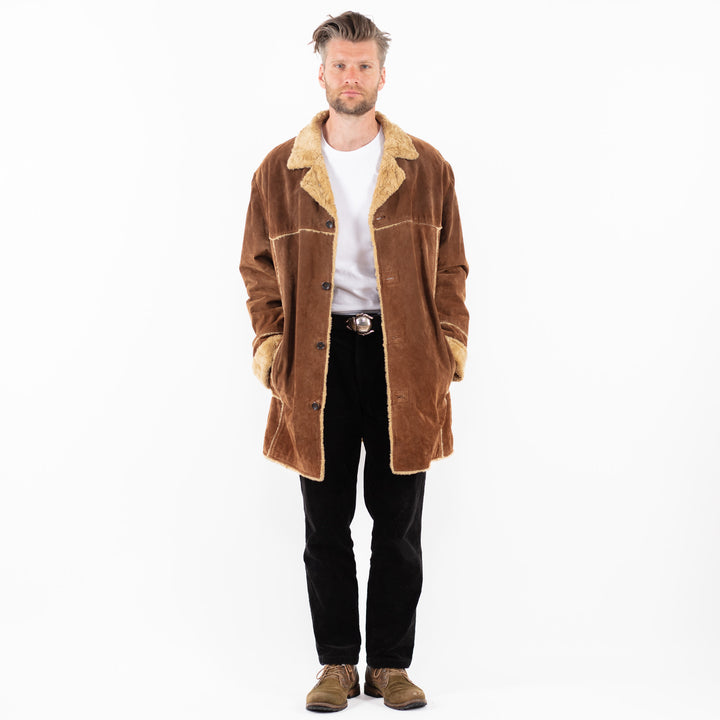 Vintage 90's Men Suede Sherpa Coat in BrownZ1844