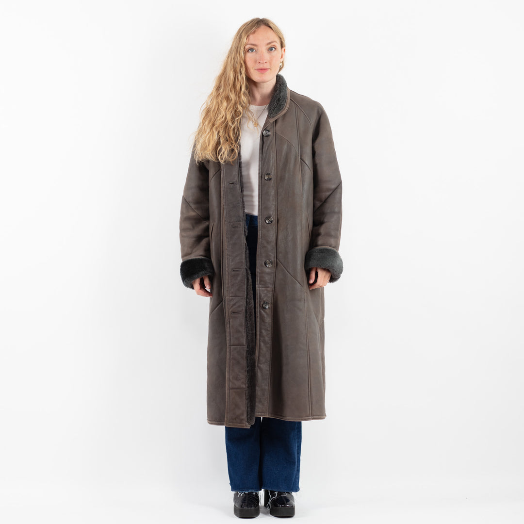 Vintage 80's Women Sheepskin Coat in GrayV9878