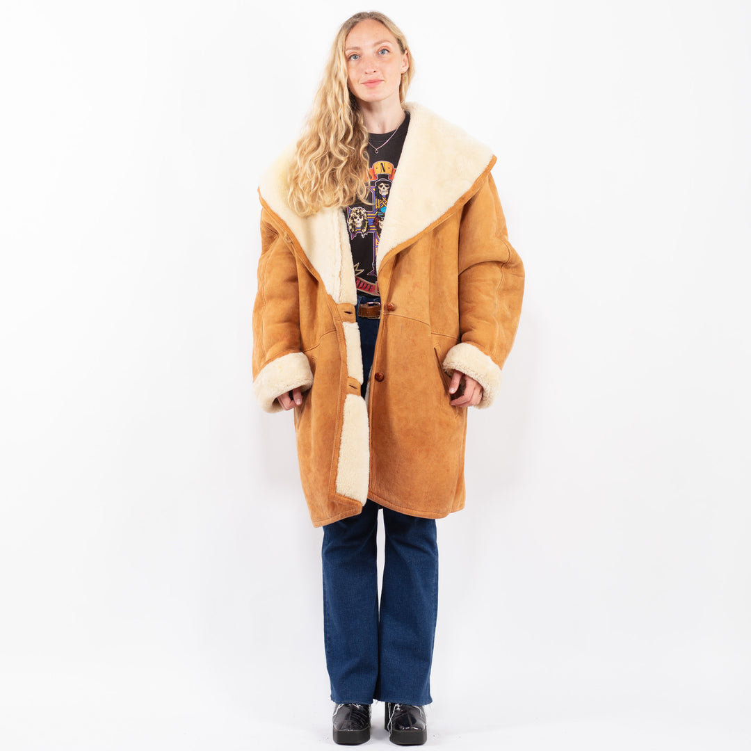 Vintage 80's Women Sheepskin Coat in BrownA0379