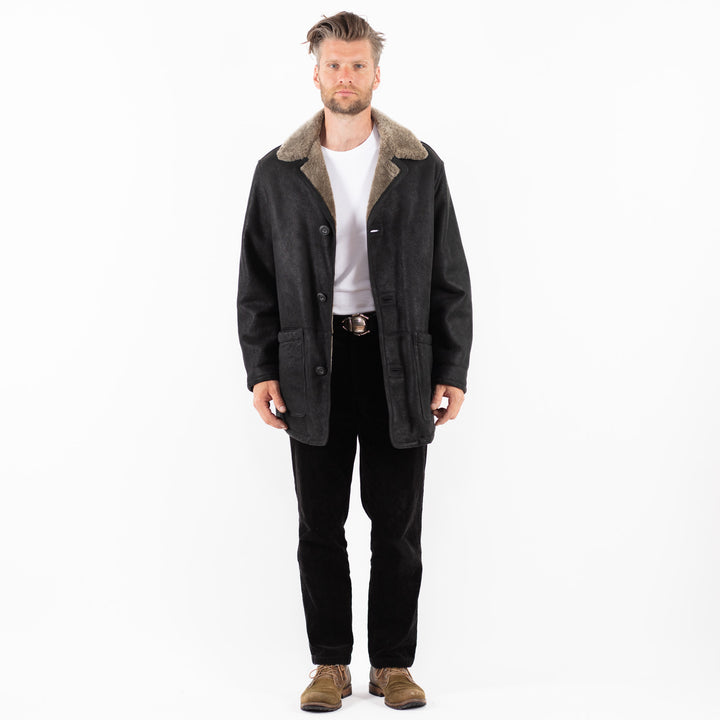 Vintage 90's Men Sheepskin Coat in BlackZ1845