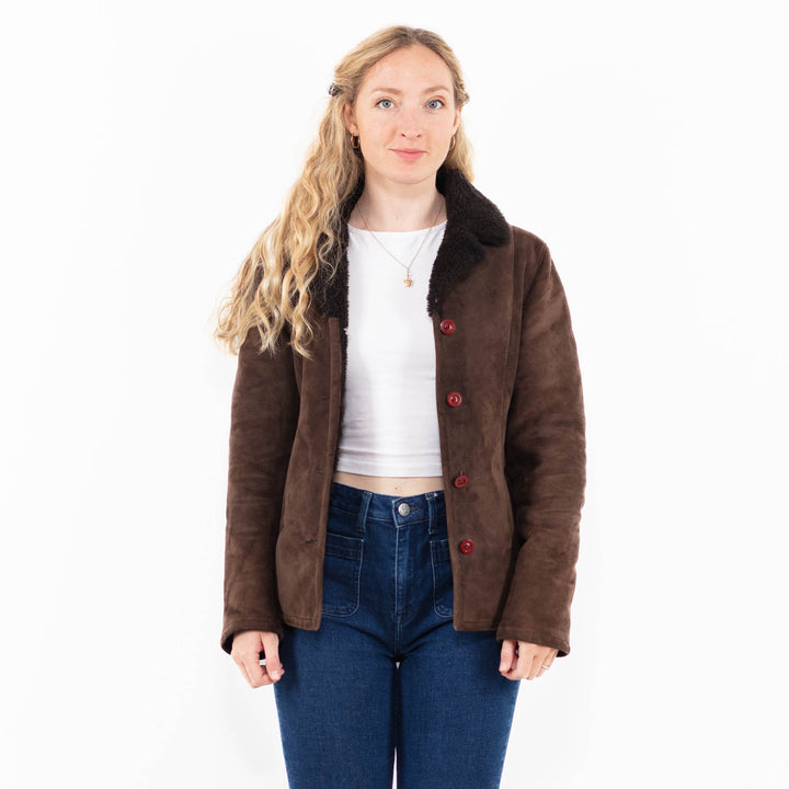 Vintage 90's Women Sheepskin Jacket in Brown