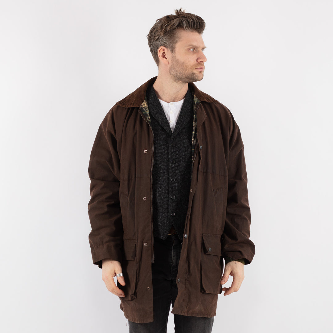 Vintage 90's Men Waxed Cotton Jacket in BrownZ652