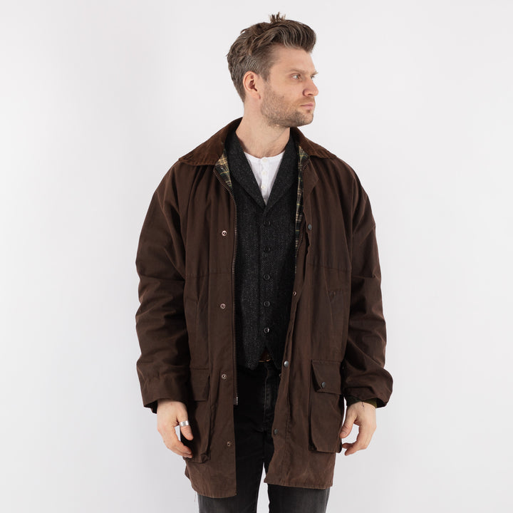 Vintage 90's Men Waxed Cotton Jacket in BrownZ652