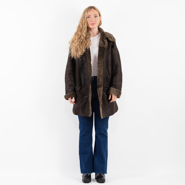 Vintage 90's Women Sheepskin Coat in BrownV9879