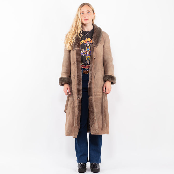 Vintage 80's Women Sheepskin Coat in BeigeA0380