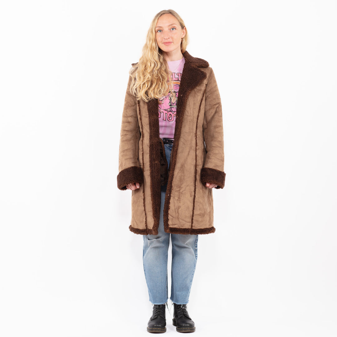 Vintage 90's Women Faux Sheepskin Coat in BeigeA0530