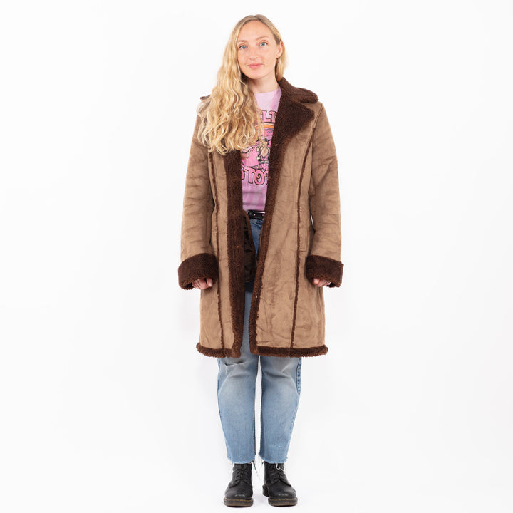 Vintage 90's Women Faux Sheepskin Coat in BeigeA0530