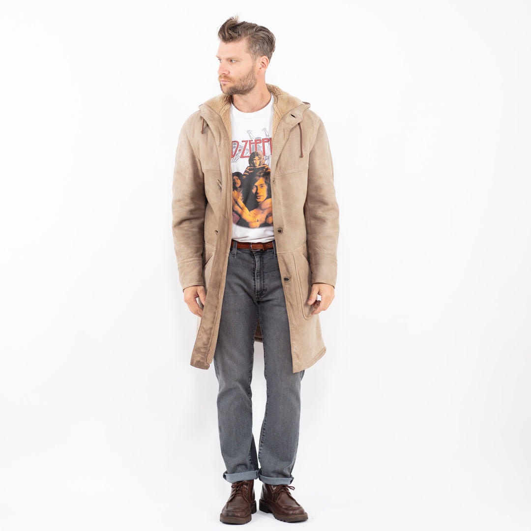 Vintage 90's Men Sheepskin Coat in BeigeZ2295