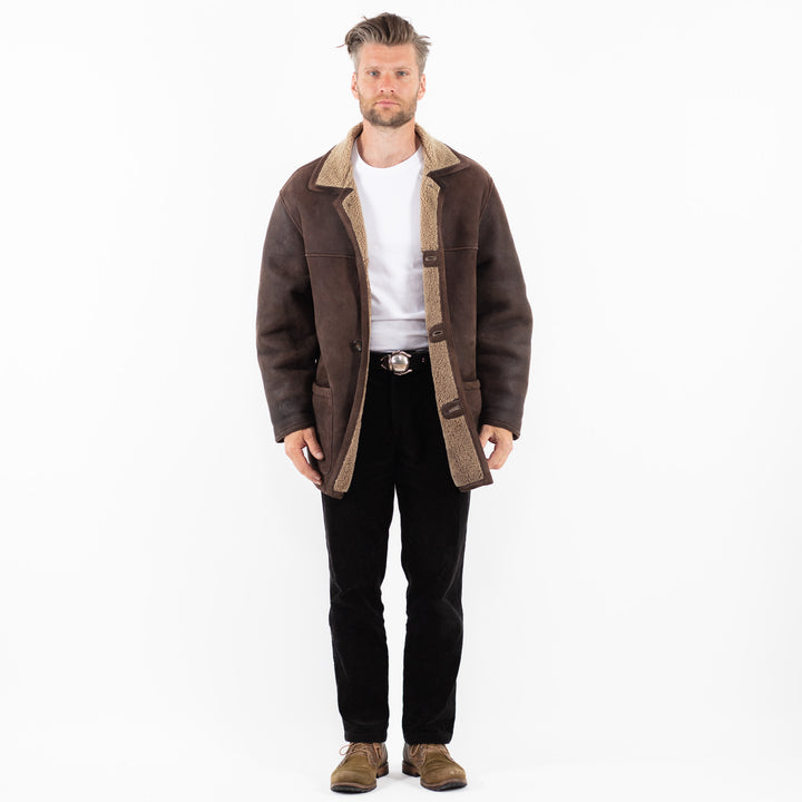 Vintage 90's Men Sheepskin Coat in BrownZ1847