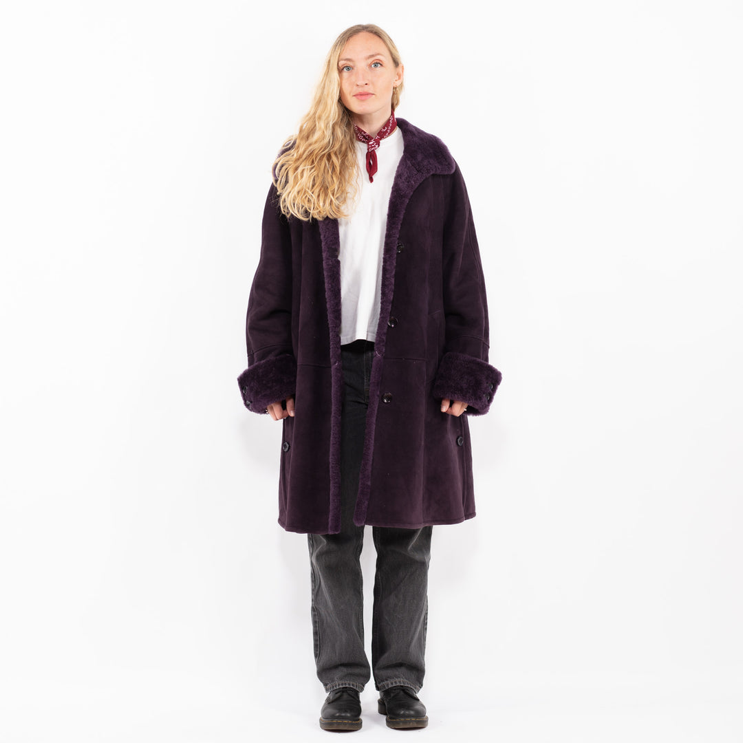 Vintage 80's Women Sheepskin Coat in PurpleA0625