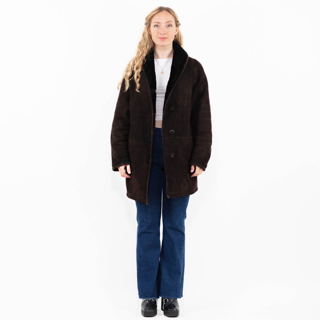 Vintage 90's Women Sheepskin Coat in Brown