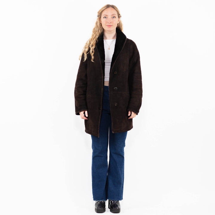 Vintage 90's Women Sheepskin Coat in Brown