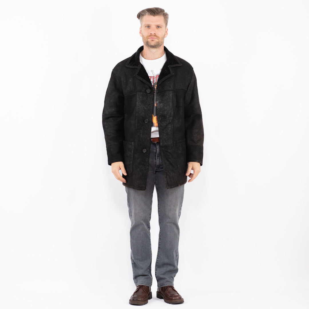Vintage 90's Men Sheepskin Coat in BlackZ2070
