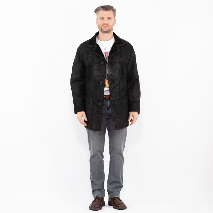 Vintage 90's Men Sheepskin Coat in BlackZ2070