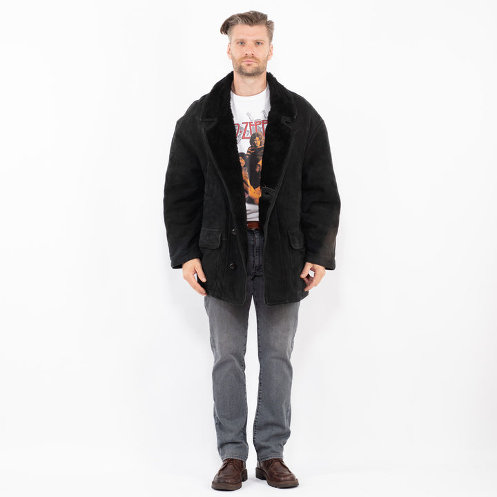 Vintage 90's Men Sheepskin Coat in BlackZ2071