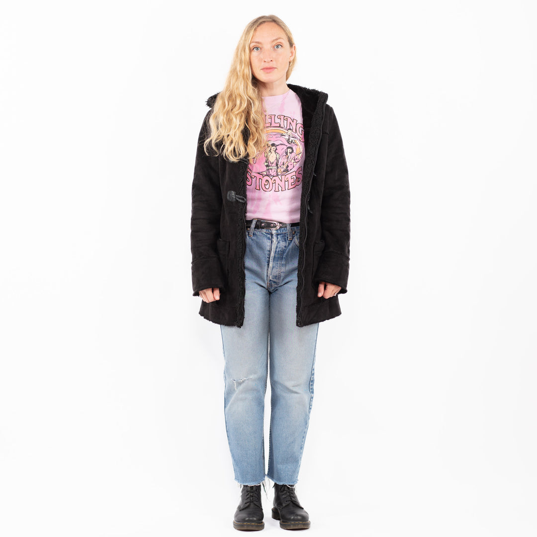 Vintage 00's Women Faux Sheepskin Coat in BlackA0532