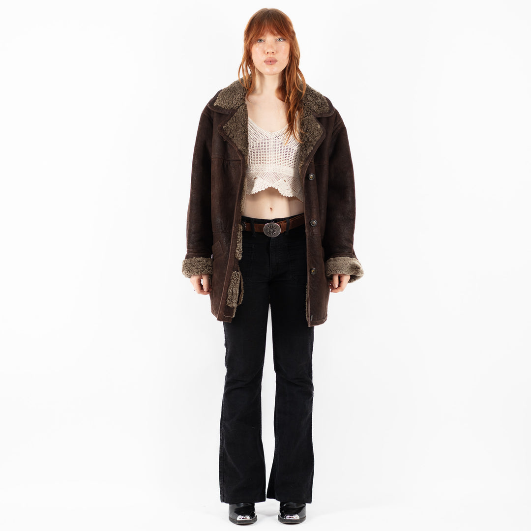 Vintage 90's Women Sheepskin Coat in BrownV9779