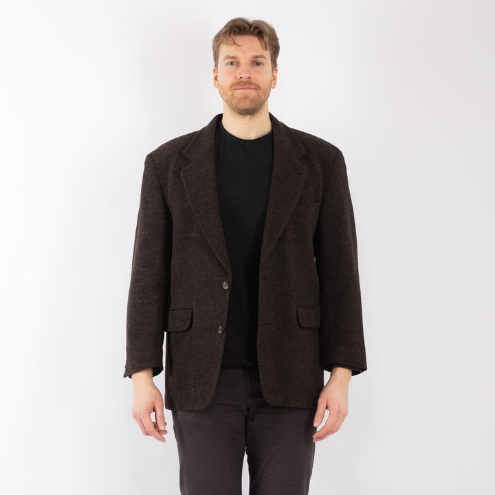 Vintage 90's Men Wool Blazer Jacket in BrownZ1279