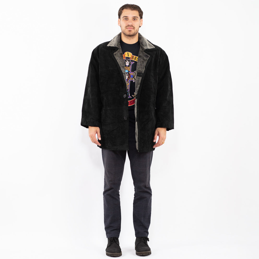 Vintage 90's Men Suede Sherpa Coat in BlackZ2388