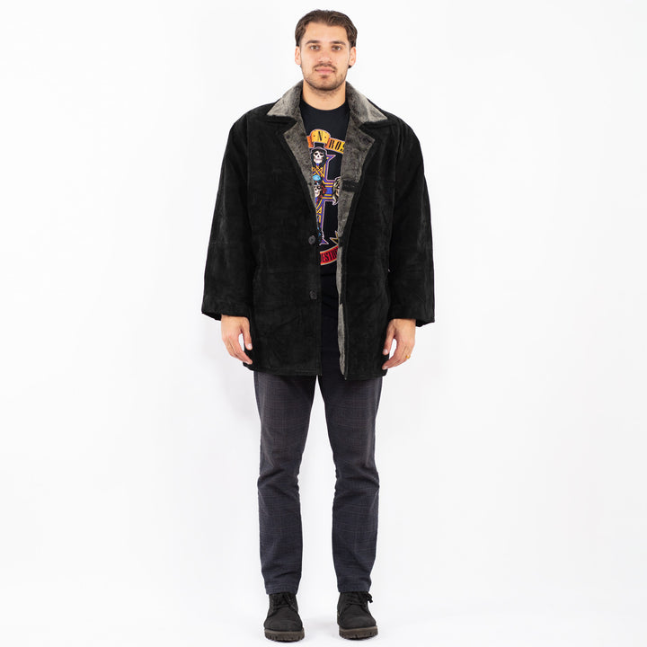 Vintage 90's Men Suede Sherpa Coat in BlackZ2388