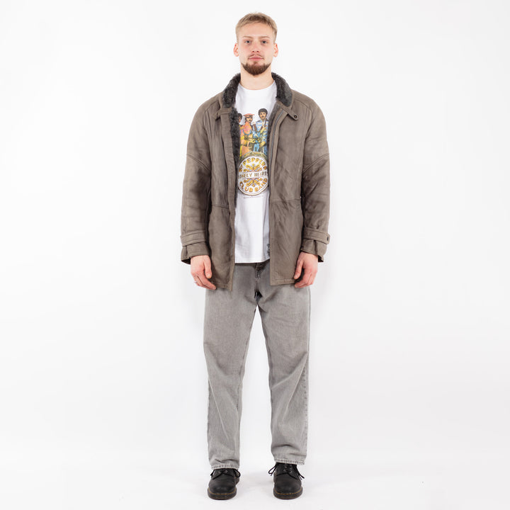 Vintage 80's Men Sheepskin Jacket in Gray