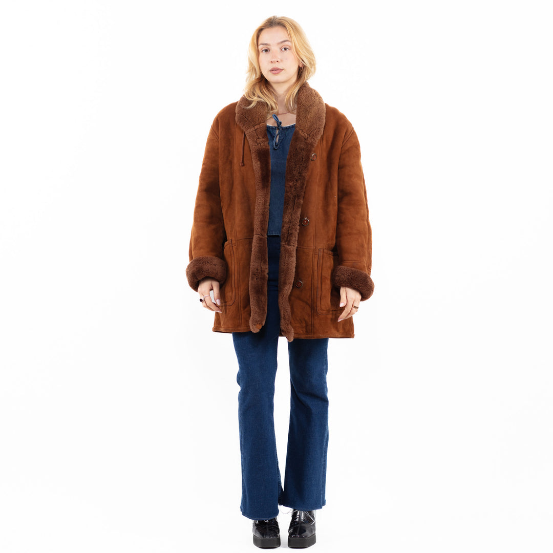 Vintage 90's Women Sheepskin Coat in BrownA0073